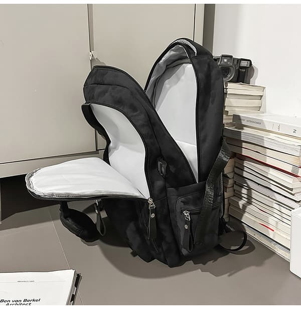 Ryggsekker for tenåringer, stor kapasitet nylon studentryggsekk med myntpung Black