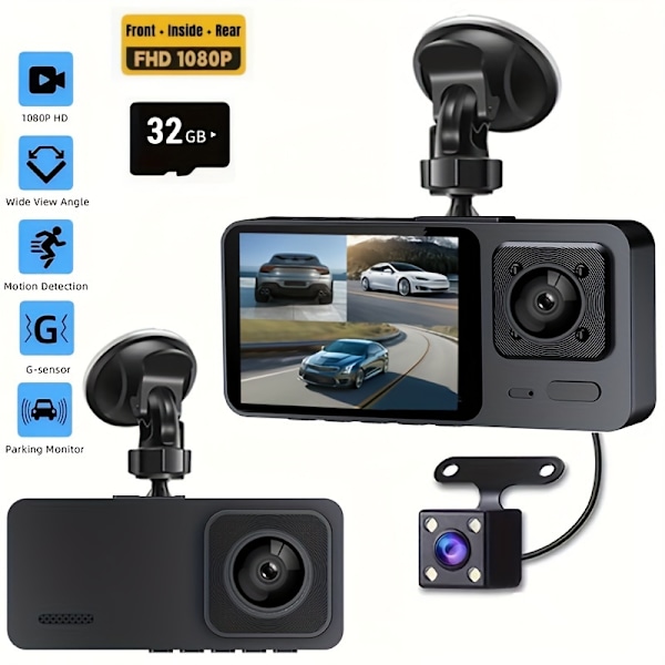 Camrea Bilkamera Optager 1080P Dash Cam med Klart Nattesyn, Loop Video, Multi-Vinkel Optagelse 2\" IPS Skærm