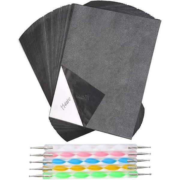 100 ark kolpapper, A4 grafitpapper överföringspapper, kolpapper spårningspapper och kopior med präglingsset, idé kompatibel med Woo