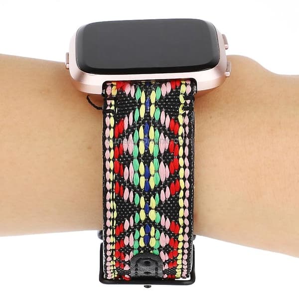 Til Fitbit Versa etnisk stil ægte læderurrem Colorful