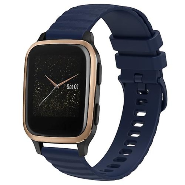 For Garmin Venu Sq 20 mm Wavy Dot Pattern Solid Color Silikon Watch Band Navy Blue