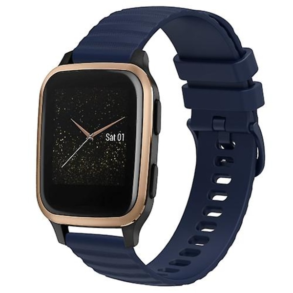 Til Garmin Venu Sq 20 mm Wavy Dot Pattern Solid Color Silicone Watch Band Navy Blue