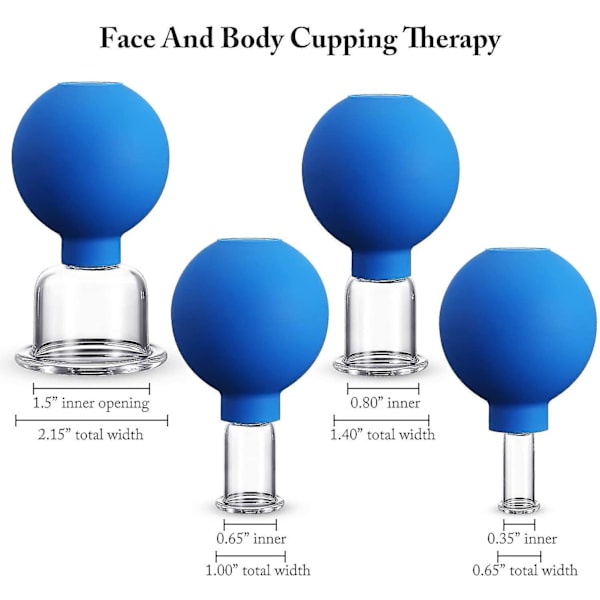 4 st glaskoppar set glas silikon koppar koppar massage vakuumsugkoppar för kropp rygg ben arm Blue