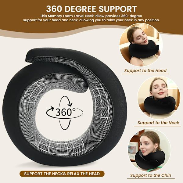 Comfort U-formad Resekudde i Memory Foam svart
