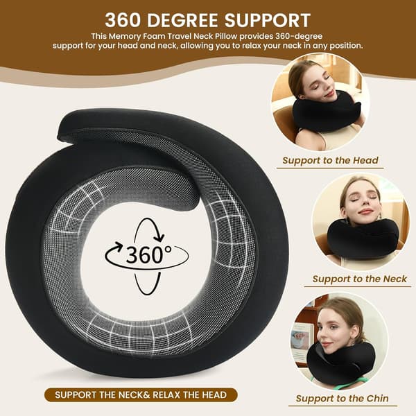 Komfort U-formet Reisepute i Memory Foam, svart