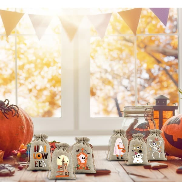 6 st roliga och utsökta Halloween-presentpåsar med dragsko, återanvändbara godispåsar för bus eller godis Mixed patterns
