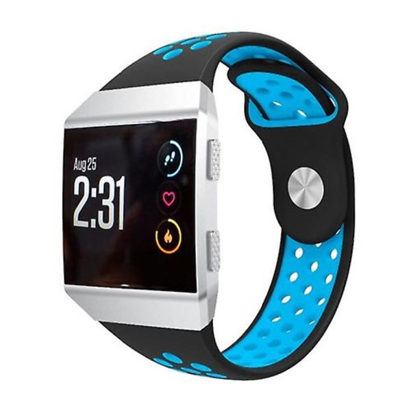 For Fitbit Ionic pustende tofarget silikonklokkerem Black Blue