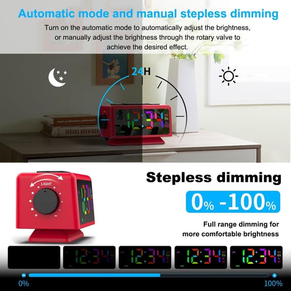 Väckarklocka Digital Väckarklocka RGB-Display FM-Radio Väckarklocka