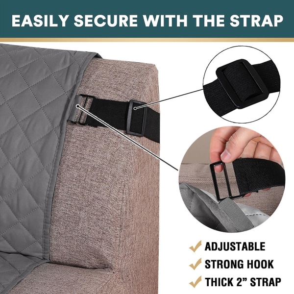 Vattentät cover Quiltad soffa Protector sofföverdrag för 2 kuddar soffa Vattentät grå soffa