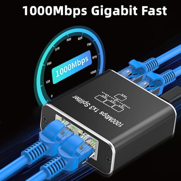 Ethernet Splitter 1 till 3 1000Mbps Gigabit Splitter med USB-ström RJ45 Nätverkshubb Stöder 3 Enheter Samtidigt