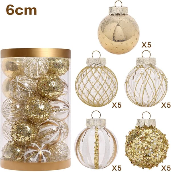 6 cm Plast Julekuler Knusesikker, Julepynt (Hvit gull-25 stk)