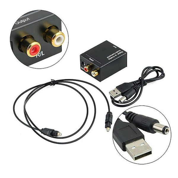 Digital optisk Toslink SPDIF koaxial till analog RCA ljudkonverterare adapter med fiberkabel