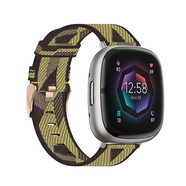 For Fitbit Sense Nylon Vevd Canvas Klokkereim XER Yellow