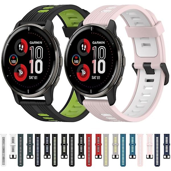 Til Garmin Venu 2 Plus 20 mm vertikalt mønster tofarvet silikone urbånd Pink-White