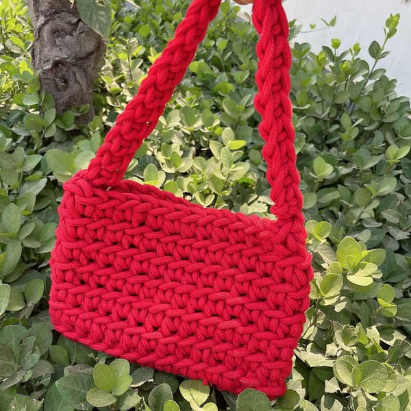 Stickade Damhandväskor Casual Rope Woven Axelväska Rose