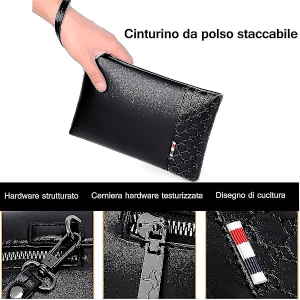 Håndledstaske til mænd Håndledstaske Håndtaske Pu læder Clutch med stor kapacitet