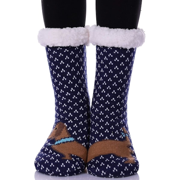 Halkfria Toffelsockor för Kvinnor Mjuka Bekväma Varma Vinterdjur blue