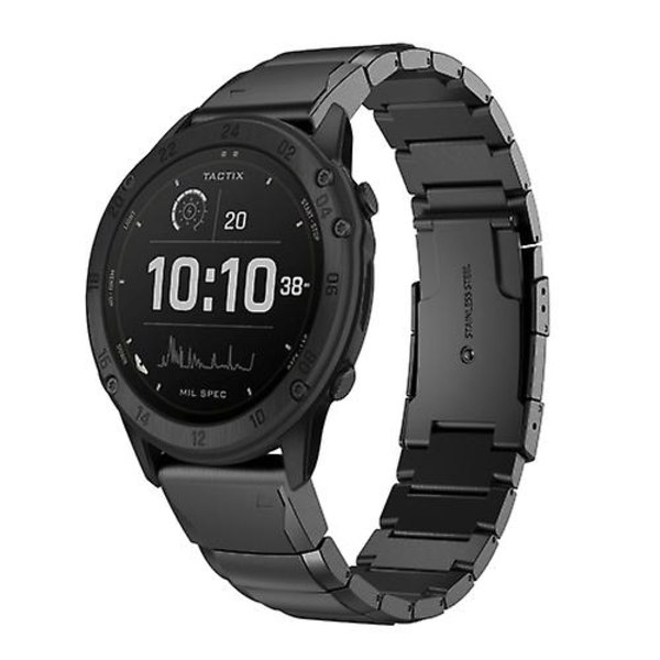 Til Garmin Tactix Delta 26mm Tortoise Shell rustfrit stål urbånd Black