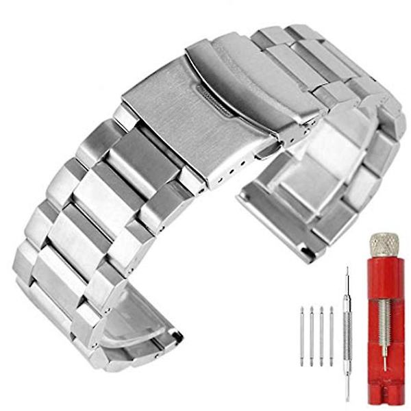 18/20/22/24mm Vaihdetut kaksoissoljet ruostumattomasta teräksestä valmistettu rannehihna Silver 22mm