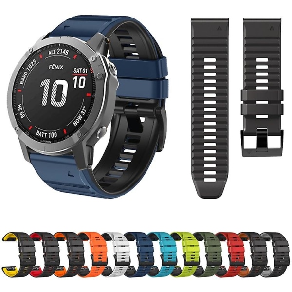 Til Garmin Fenix ​​7/7x/6/6x/5/5x 26 mm tofarvet silikoneurrem Black Orange