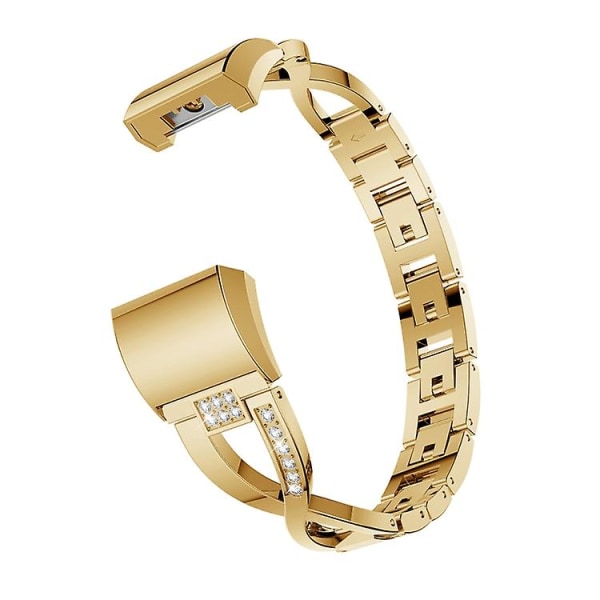 X-formad watch i massivt rostfritt stål med diamanter för Fitbit Charge 2 Gold