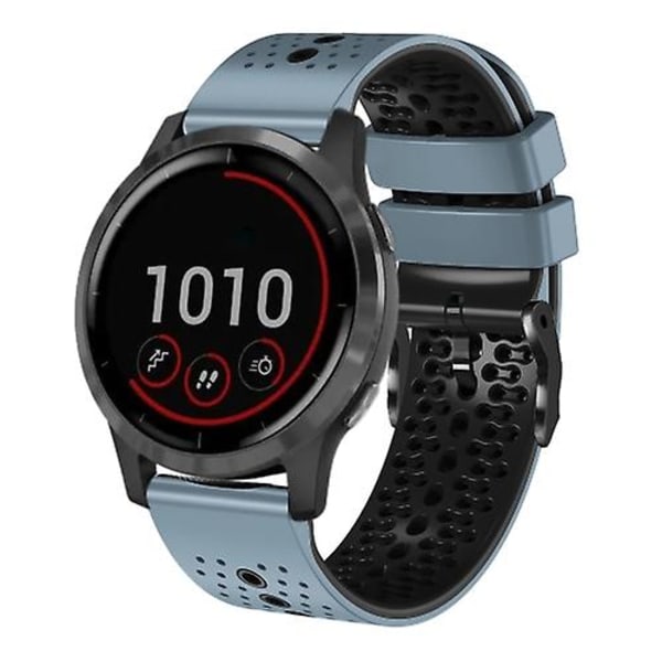 For Garmin Vivoactive 4 22 mm perforert tofarget silikonklokkerem Blue-Black