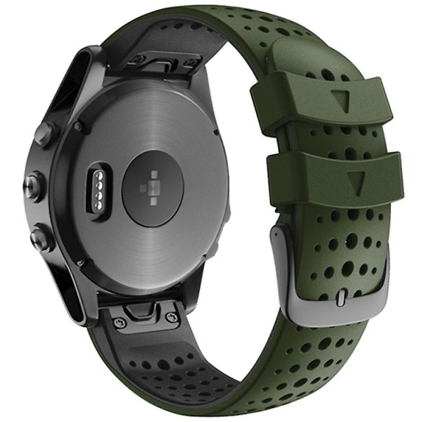 Til Garmin Fenix ​​6 To-farve Silikone Rundt Hul Quick Release Urbånd Army Green Black