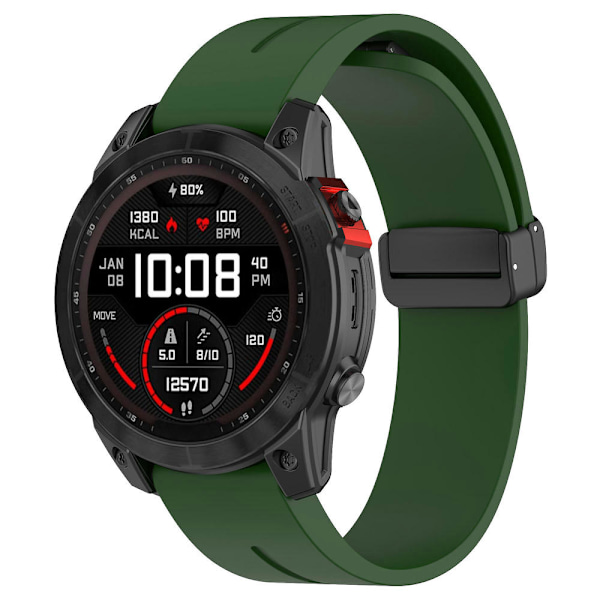 Svart spenne 22mm silikon klokkestropp for Garmin Fenix 7/forerunner 965/955/945/935 Army Green