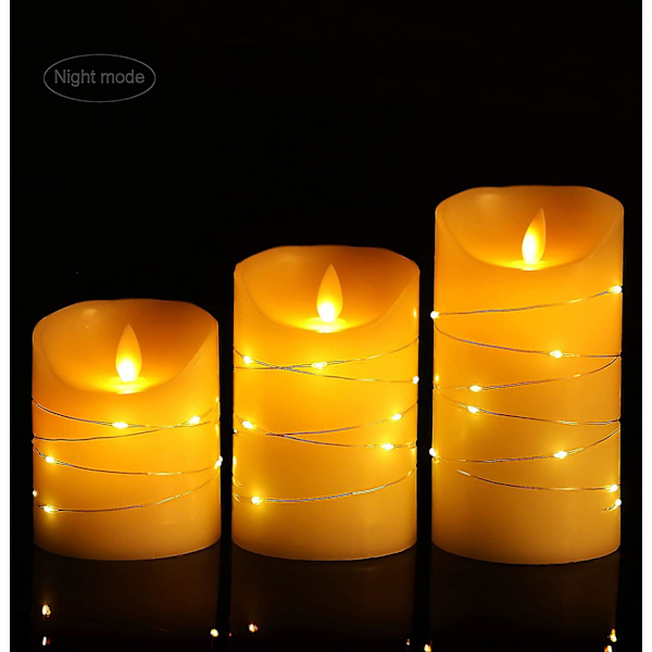 Led Flameless Ljus Med Inbäddad Ljuskedja 3-delad Led Ljus Med Fjärrkontroll Dancing Flame Real Wax Batteridriven.