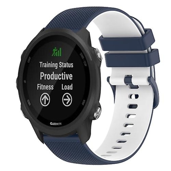 For Garmin Forerunner 245 Music 20 mm rutete tofarget silikonklokkebånd Dark Blue-White