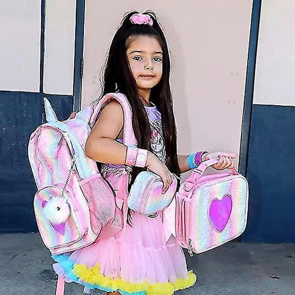 Barnryggsäck för flickor Regnbåge skolväska Shznv Pink