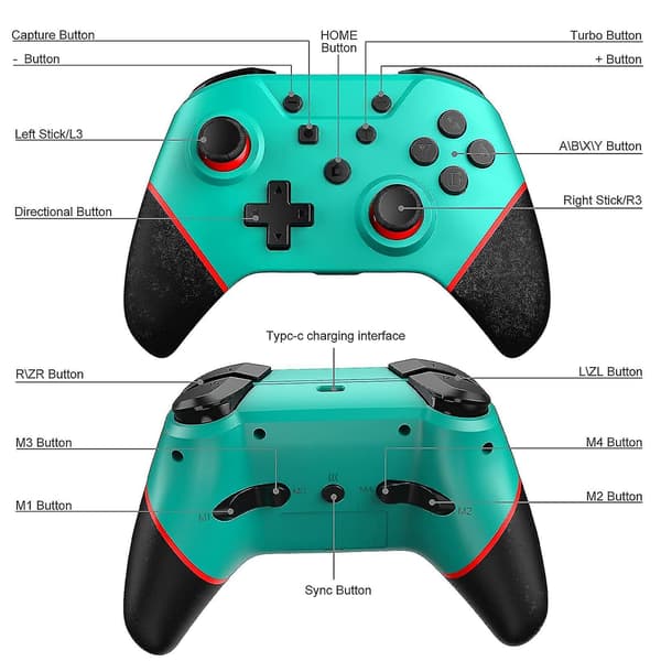 Chronus trådlös handkontroll kompatibel med Switch / Switch Lite, Bluetooth-handkontroll Switch Pro, Switch-handkontroll med uppladdningsbart batteri / Turbo