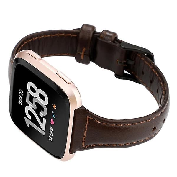 För Fitbit Versa Crazy Horse Texture Watch i äkta läder Coffee