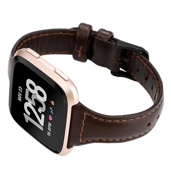 Til Fitbit Versa Crazy Horse Texture ægte læderurrem Coffee