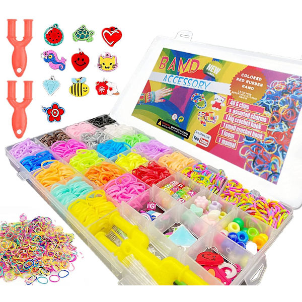 (32 rutenett) Elastiske armbåndsett, gjør-det-selv-armbåndsett, elastisk armbåndsvevstol, 23 farger gummibånd + perler + sjarm + bokstaver +