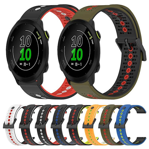 Til Garmin Forerunner 158 20mm Tricolor åndbart silikone urbånd Black-Red-White