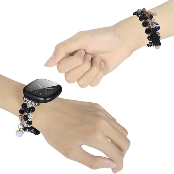 För Fitbit Versa 3 / Sense Round Bead Chain Watch Band Black
