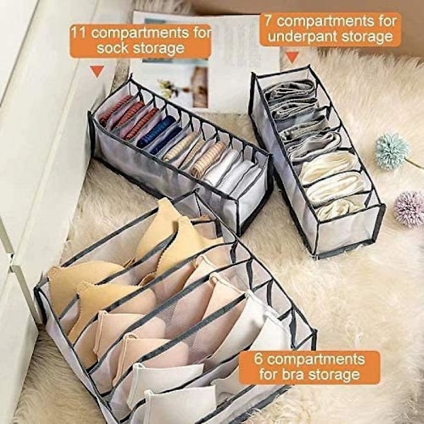 Alusvaatteet Organizer Set -taitettava Alusvaatteet Drawer Organizer White 7 grid