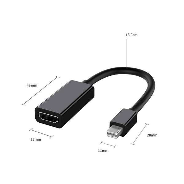 Mini Dp - Hdmi-sovitinmuunnin, joka on yhteensopiva Macbook Air Pro, Microsoft Surface Pro 3 4:n, Mac Minin, näytön, projektorin jne. Black