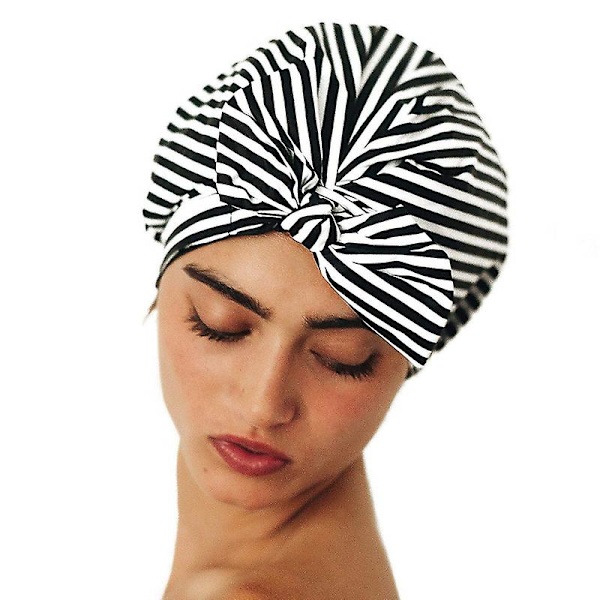 Lyxig duschmössa för kvinnor Vattentät återanvändbar duschmössa för långt hår Fashionabel duschmössa Stripe