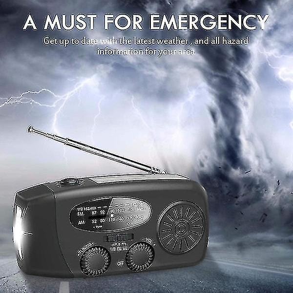 Krankradio med solceller, lommelygte og 2000 mah Powerbank Sos Black