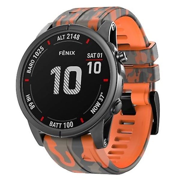 Garmin Fenix 7x -kelloon sopiva silikoninen ranneke, maastokuvio, SWJ Orange