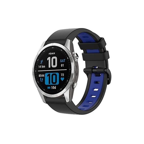 Rem for Garmin Fenix 7S 22Mm Silikon Sports Tofarvet Urrem Sort-Blå