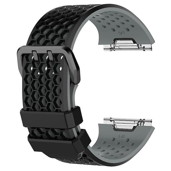 For Fitbit Ionic Tofarget silikonklokkerem med spenne Black - Grey