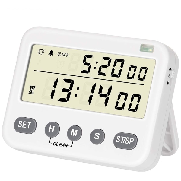 Digital kökstimer, 24-timmarsklocka, daglig väckarklocka, nedräkning/uppräkning av köksklocka med stor LCD-skärm