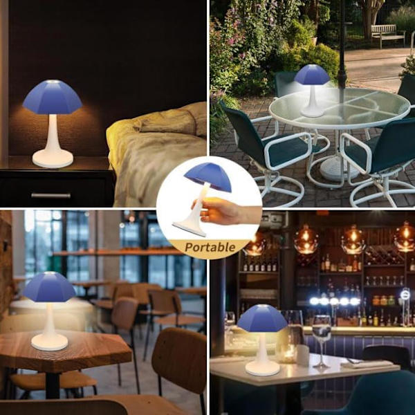 Soppbordlampe med berøringsbryter, USB oppladbar, 3 lysmoduser, blå