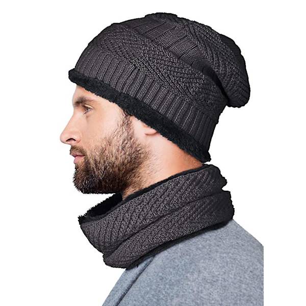 2-delad vintermössa och halsduk set varm stickad mössa stickad tjock halsduk set gåvor Dark gray