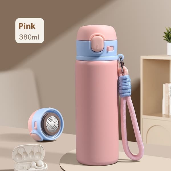 Bærbar 316 rustfri ståltermokande med håndtag Pink 380ml
