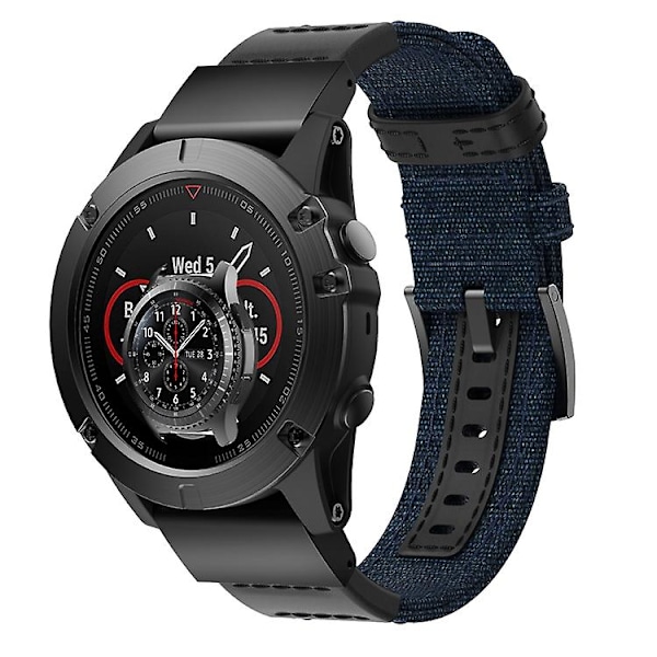 Lærreds- og læderurrem til Garmin Fenix5x Plus Fenix3, håndledsrem Størrelse: 150+110 mm Blue