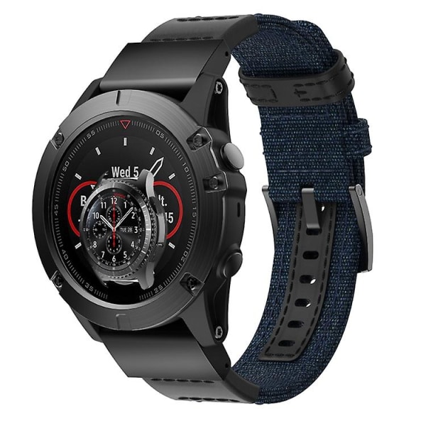 Watch av canvas och läder för Garmin Fenix5x Plus Fenix3, handledsrem Storlek: 150+110 mm Blue